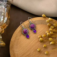 Purple Stone and Rhinestone Earring