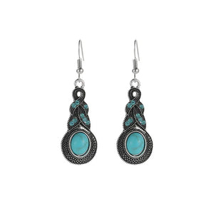 Ethnic Dropstyle Turquoise and Silver Earring