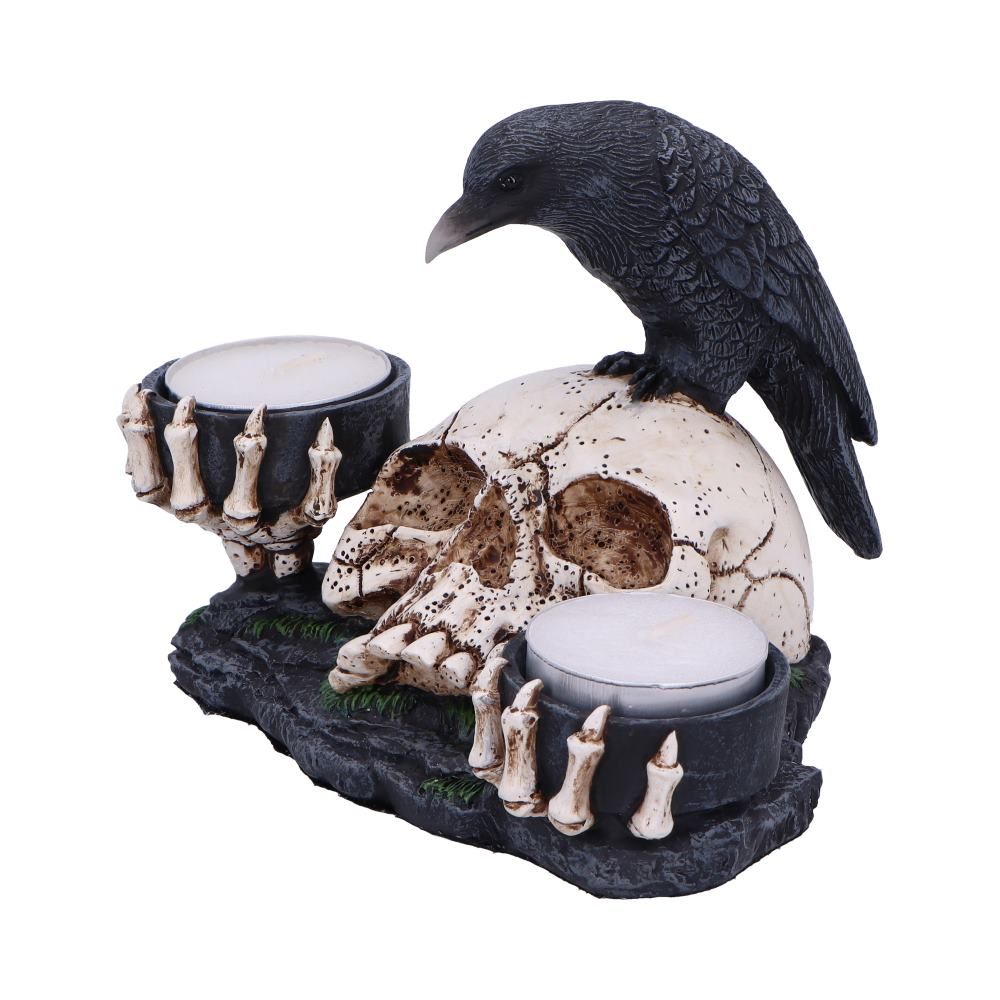 Nevermore Raven and Skull Candle Holder 15cm