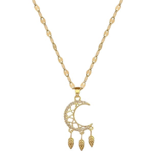 Titanium Steel Copper Casual Plating Hollow Out Inlay Dreamcatcher Moon Zircon Pendant Necklace