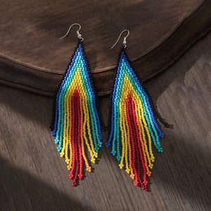 1 pair ethnic style flower glass seed bead patchwork women's earrings