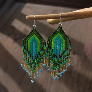 1 pair ethnic style flower glass seed bead patchwork women's earrings