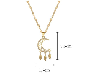 Titanium Steel Copper Casual Plating Hollow Out Inlay Dreamcatcher Moon Zircon Pendant Necklace