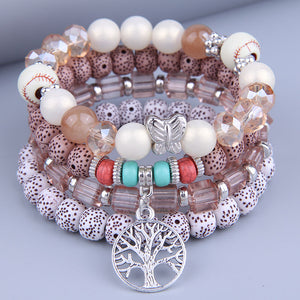 4 Pc Tree of Life and Butterfly Layered Bracelets