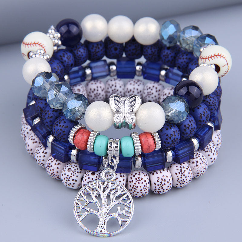 4 Pc Tree of Life and Butterfly Layered Bracelets