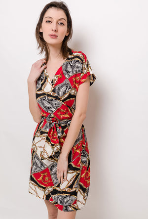 Katie Wrap Print Dress Red