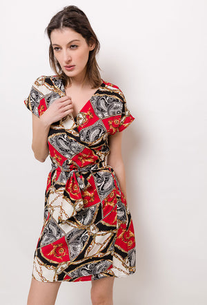 Katie Wrap Print Dress Red