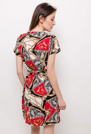 Katie Wrap Print Dress Red